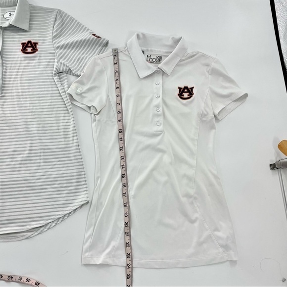 Under Armour HeatGear AUBURN Golf Polo Bundle in White Grey and White Stripe XS - Picture 5 of 16